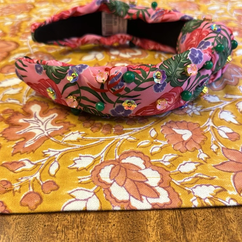 BRIANNA CANNON ADULT SIZE PINK LUAU HEADBAND WITH CRYSTALS & BEADS